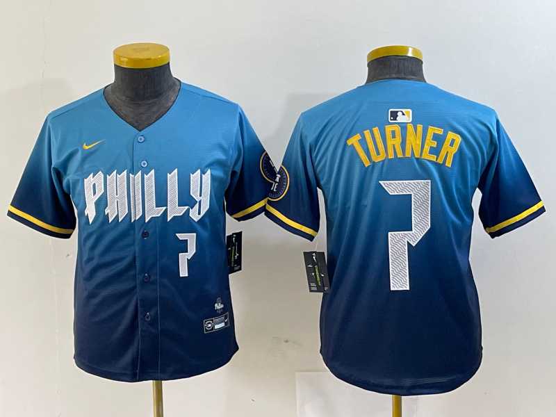 Youth Philadelphia Phillies #7 Trea Turner Number Blue 2024 City Connect Limited Stitched Jerseys,We sell and wholesale Youth Philadelphia Phillies #7 Trea Turner Number Blue 2024 City Connect Limited Stitched Jerseys on line form chian!